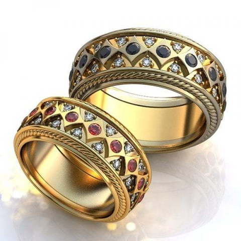 Шикарные обручальные кольца с россыпью камней AOG-obr-718 из Желтое золото от Ювелирный салон Art of glow 1