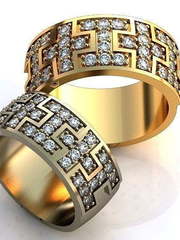 Широкие обручальные кольца с узором из бриллиантов AOG-obr-154 из Желтое золото от Ювелирный салон Art of glow 1