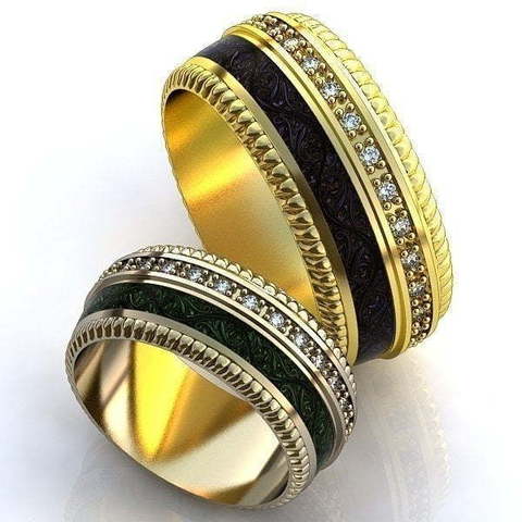 Обручальные кольца с бриллиантами и черной эмалью AOG-obr-199 из Желтое золото от Ювелирный салон Art of glow 1