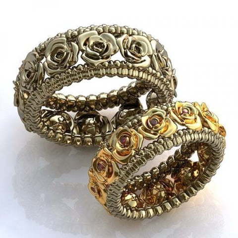 Золотые обручальные кольца с рубинами AOG-obr-586 из Желтое золото, Комбинированные от Ювелирный салон Art of glow 1