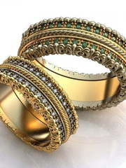 Кольцо обручальное с дорожками изумрудов AOG-obr-633 из Желтое золото, Комбинированные от Ювелирный салон Art of glow 1