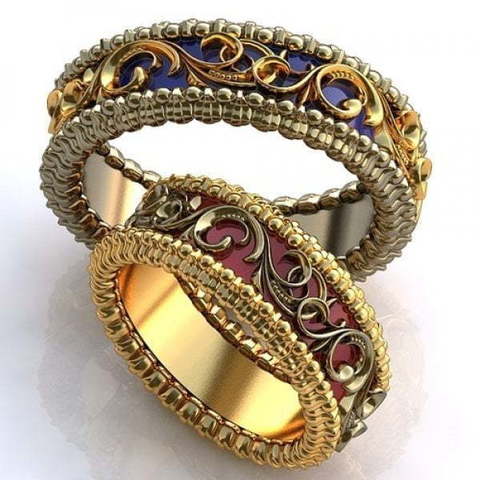 Обручальные кольца с яркой эмалью и золотым узором AOG-obr-352 из Комбинированные от Ювелирный салон Art of glow 1