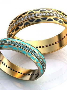 Обручальные кольца с эмалью и топазами AOG-obr-601 из Желтое золото от Ювелирный салон Art of glow 1