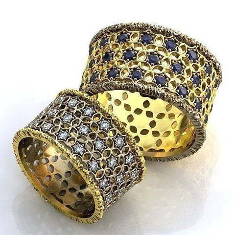 Кружевные обручальные кольца с россыпью камней AOG-obr-1406 из Комбинированные от Ювелирный салон Art of glow 1