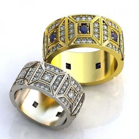 Широкие обручальные кольца с россыпью камней AOG-obr-680 из Желтое золото от Ювелирный салон Art of glow 1
