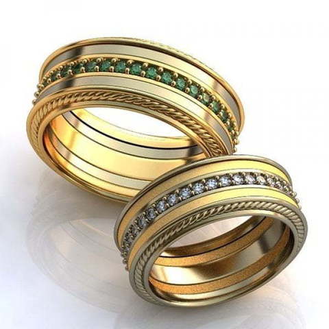 Стильное обручальное кольцо с дорожкой изумрудов AOG-obr-719 из Комбинированные от Ювелирный салон Art of glow 1