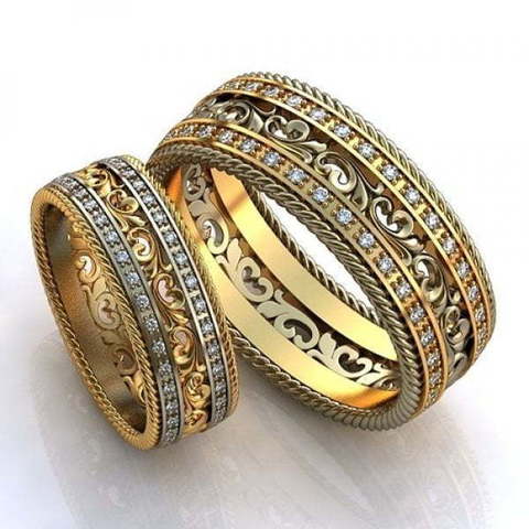 Шикарное обручальное кольцо из золота с бриллиантами AOG-obr-826 из Желтое золото, Комбинированные от Ювелирный салон Art of glow 1