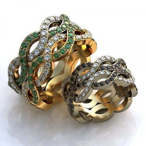 Необычные обручальные кольца с россыпью камней AOG-obr-761 из Желтое золото от Ювелирный салон Art of glow 1