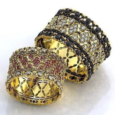 Кружевные обручальные кольца с россыпью камней AOG-obr-1231 из Желтое золото от Ювелирный салон Art of glow 1