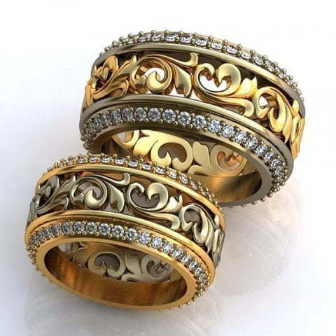 Шикарные золотые обручальные кольца с камнями AOG-obr-727 из Желтое золото от Ювелирный салон Art of glow 1