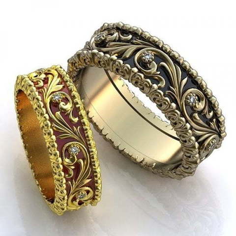 Обручальные кольца с золотым узором по эмали AOG-obr-638 из Желтое золото от Ювелирный салон Art of glow 1
