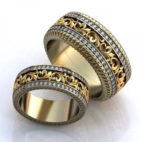 Шикарные обручальные кольца с бриллиантами AOG-obr-467 из Желтое золото, Комбинированные от Ювелирный салон Art of glow 1