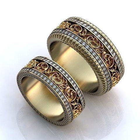 Узорчатые обручальные кольца из комбинированного золота AOG-WR-0031 из Желтое золото, Комбинированные от Ювелирный салон Art of glow 1