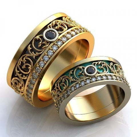 Обручальные кольца с эмалью и золотым орнаментом AOG-obr-777 из Желтое золото от Ювелирный салон Art of glow 1