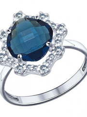 Помолвочное кольцо из серебра с синей стеклянной вставкой и фианитами из Серебро от Ювелирный салон ROYAL DIAMONDS 1