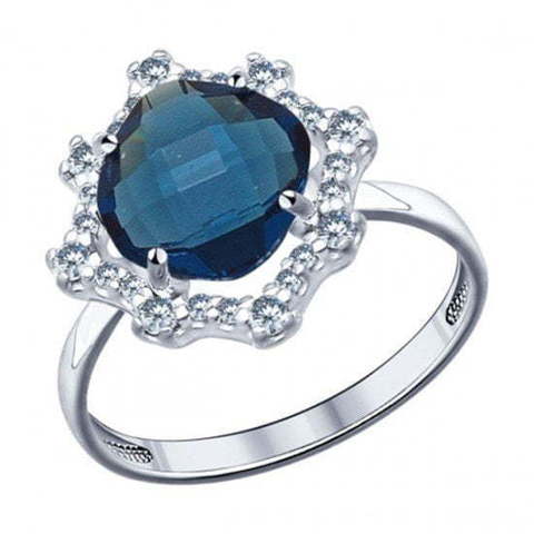 Помолвочное кольцо из серебра с синей стеклянной вставкой и фианитами из Серебро от Ювелирный салон ROYAL DIAMONDS 1