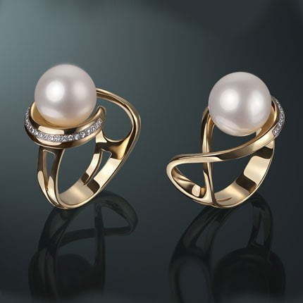 Помолвочное кольцо с жемчугом из Желтое золото, Розовое (красное) золото от Ювелирный салон Jewelry & Diamonds 1